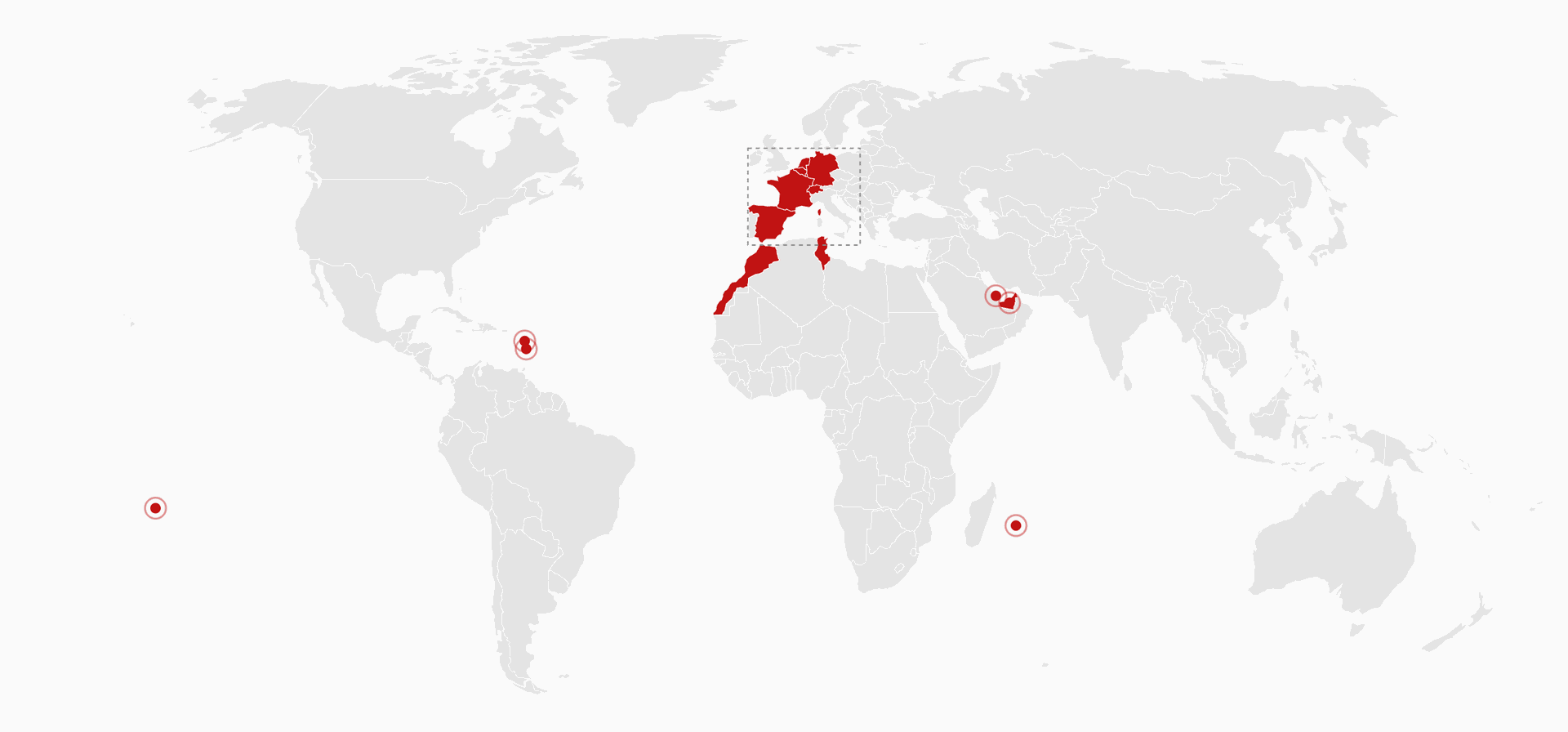 Carte du monde des 11 pays où les Laboratoires KÔL sont présents
